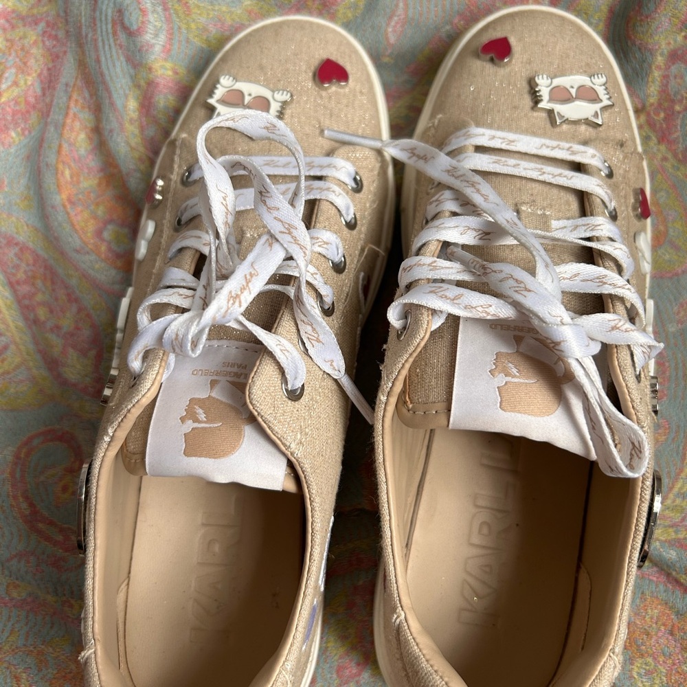 Karl Lagerfeld Tan Sneakers with Heart Details